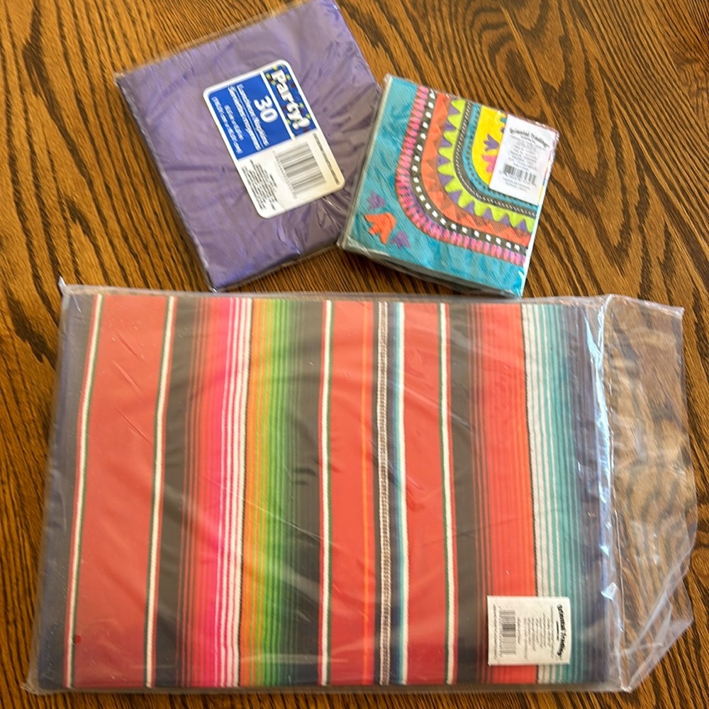 Oriental Trading serape print placemats 50 count. 16 fiesta beverage napkins.